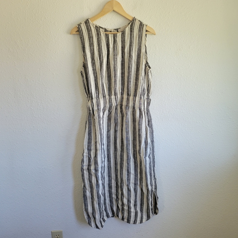 LOFT Ann Taylor Striped Linen Midi Dress Womens Size 10T - Picture 3 of 11